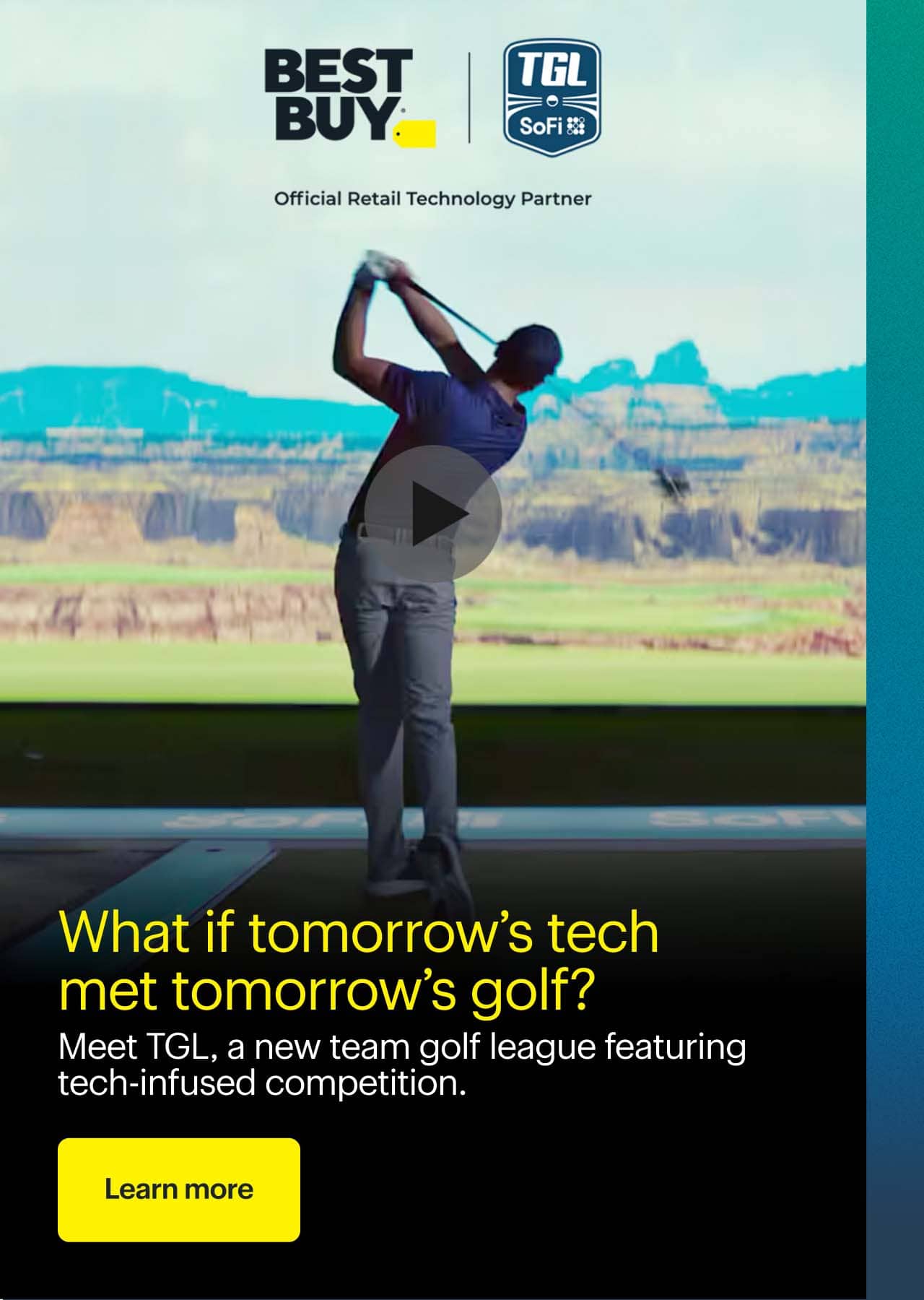 What if tomorrow's tech met tomorrow's golf?  Person using golf simulator.