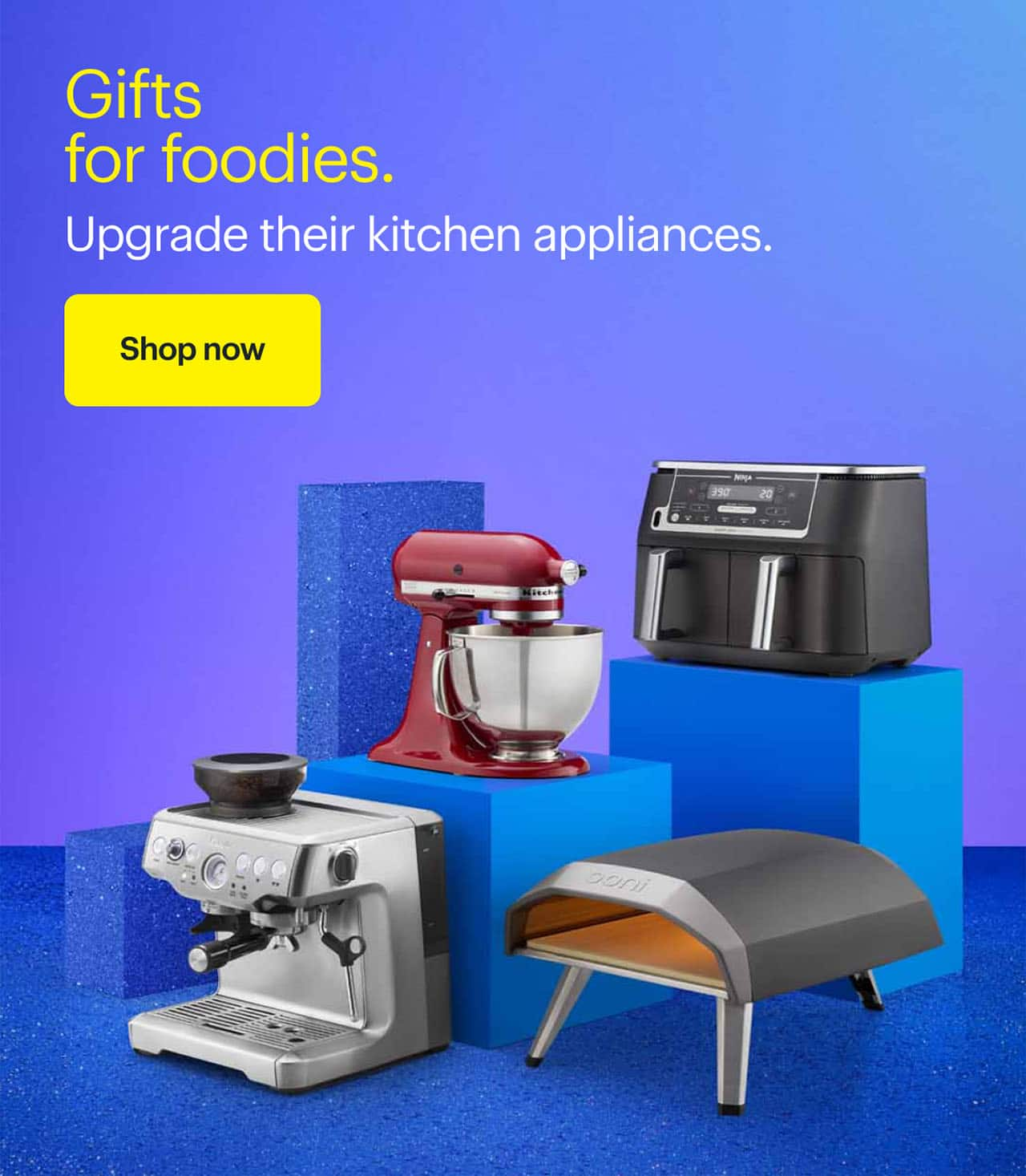 Ninja Air Fryer, Ooni Outdoor Pizza Oven, Breville Espresso Machine, KitchenAid Stand Mixer.