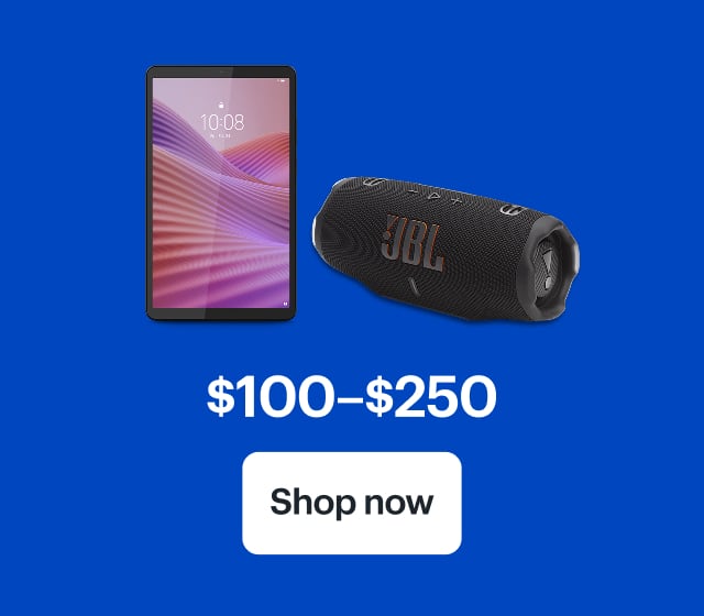 $100–$250. Lenovo Tab One, JBL Charge 6 Speaker.