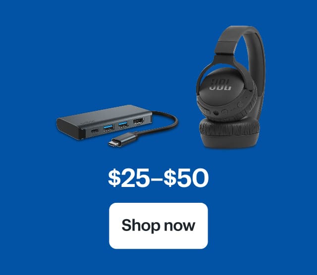 $25–$50. Belkin Multiport Adapter, JBL Tune 520BT Headphones.