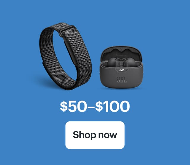 $50–$100. Google Fitbit Air, JBL Tune 245NC Earbuds.