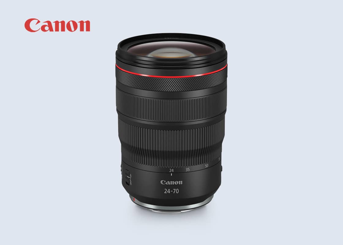Canon RF24–70mm F2.8 L IS USM zoom lens.
