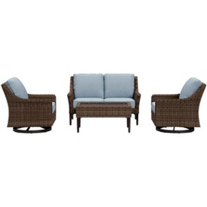 Yardbird® - Harriet Outdoor Loveseat Set with Swivel Glider Chairs and Coffee Table - Mist