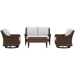 Yardbird® - Harriet Outdoor Loveseat Set with Swivel Glider Chairs and Coffee Table - Silver