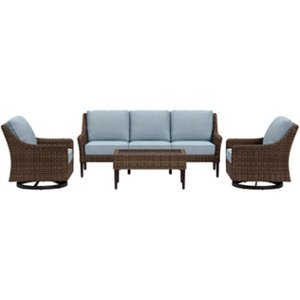 Yardbird® - Harriet Outdoor Sofa Set with Swivel Glider Chairs and Coffee Table - Mist