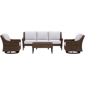 Yardbird® - Harriet Outdoor Sofa Set with Swivel Glider Chairs and Coffee Table - Silver