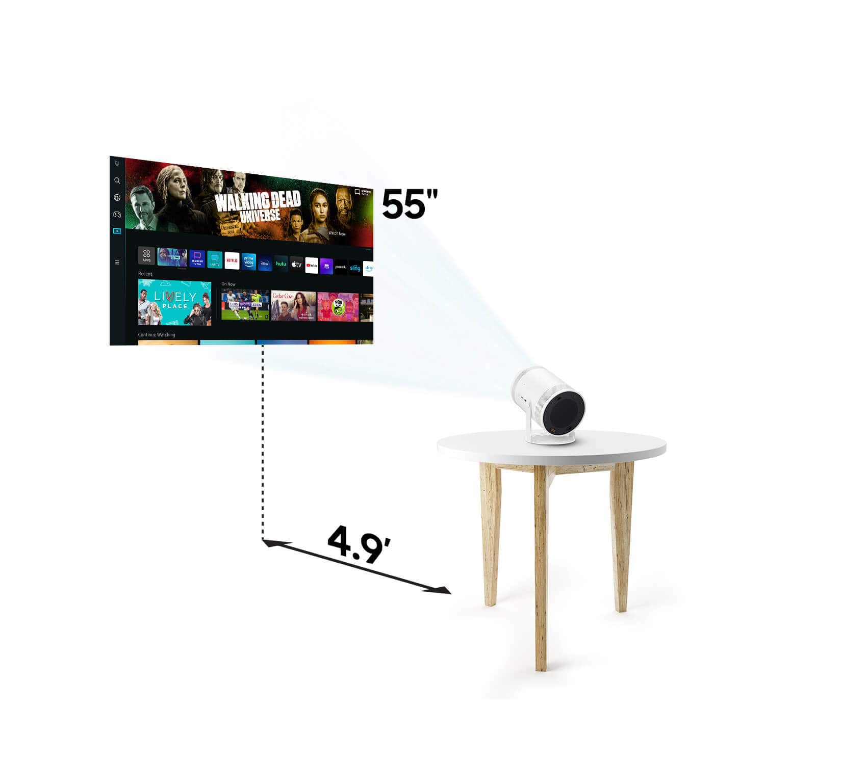 Projector that can project a 55 inch screen