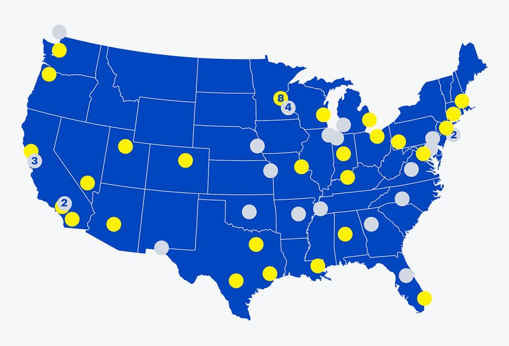 100 + Tech centers planned map