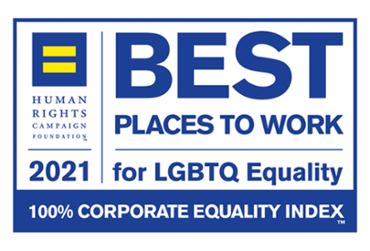 Human Rights Campaign Foundation 2021 Best Places to Work for L G B T Q plus Equality, 100% corporate equality index.