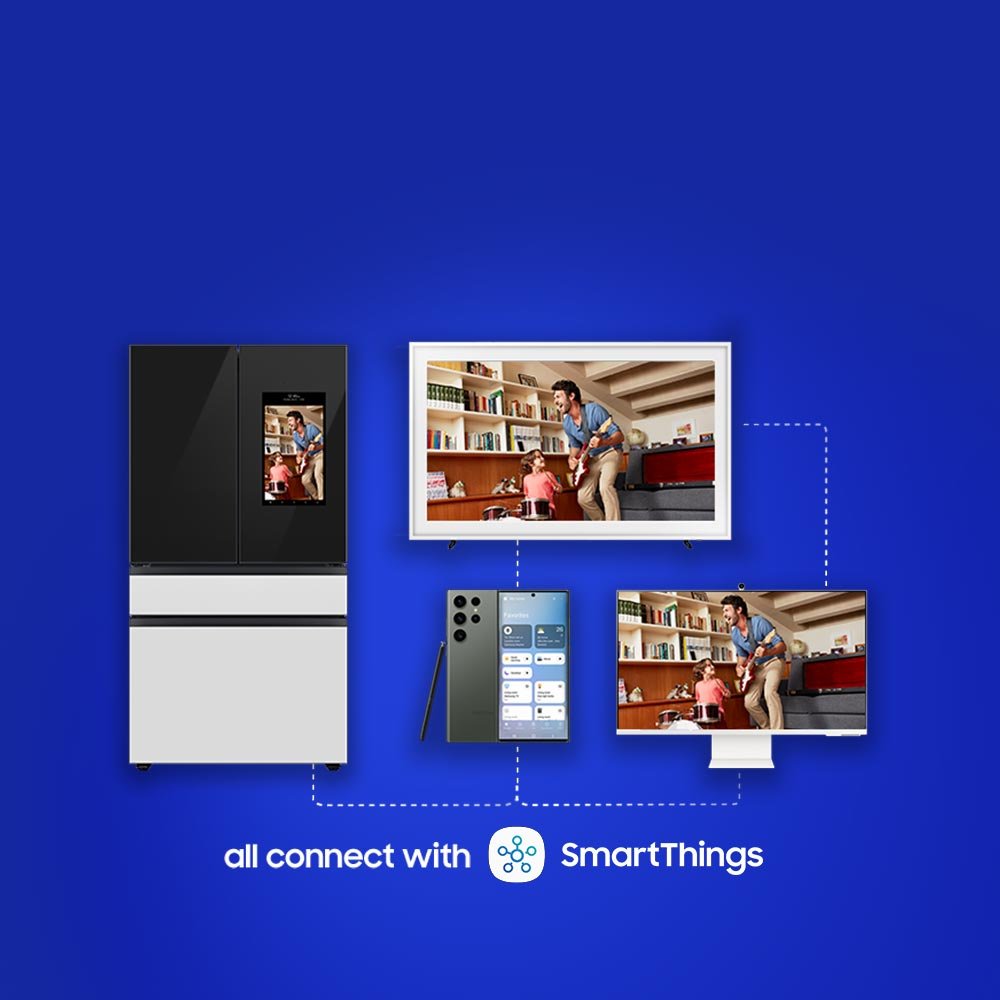 Samsung refrigerator, TV, monitor and phone, all connect with SmartThings