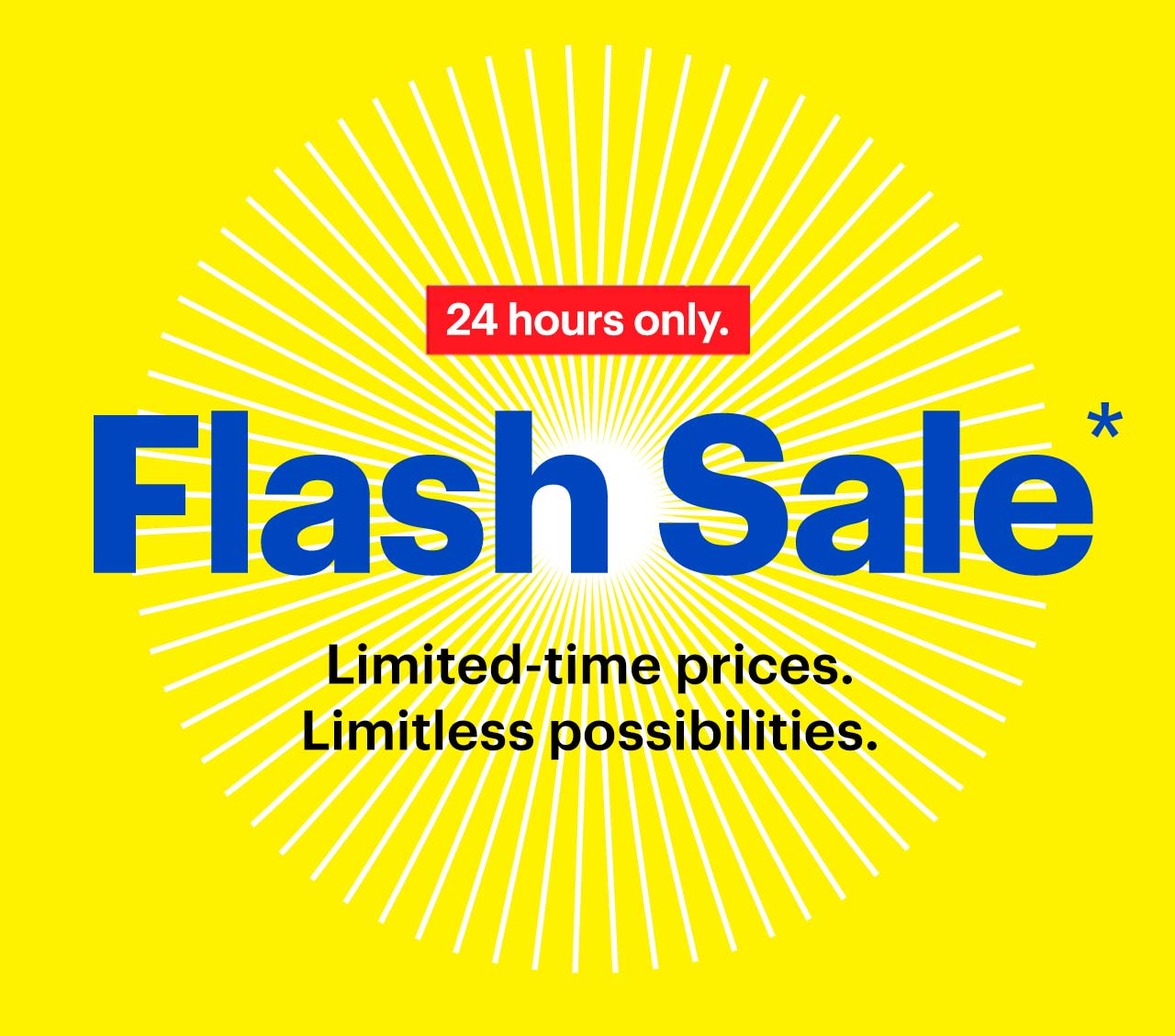 Flash Sale. 24 hours only. Limited-time prices. Limitless possibilities. Reference disclaimer.