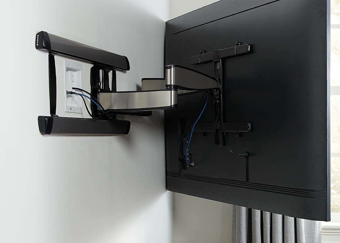 Wall-mounted TV with hidden cables.