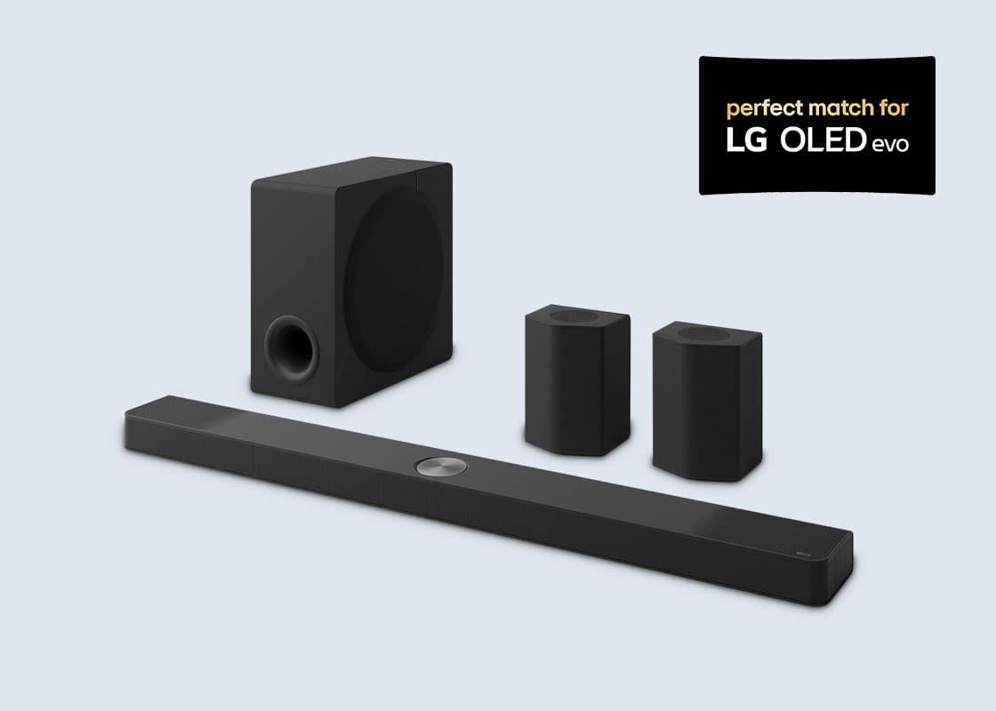 LG 9.1.5 Channel S95TR Soundbar with Wireless Subwoofer and Rear Speakers.