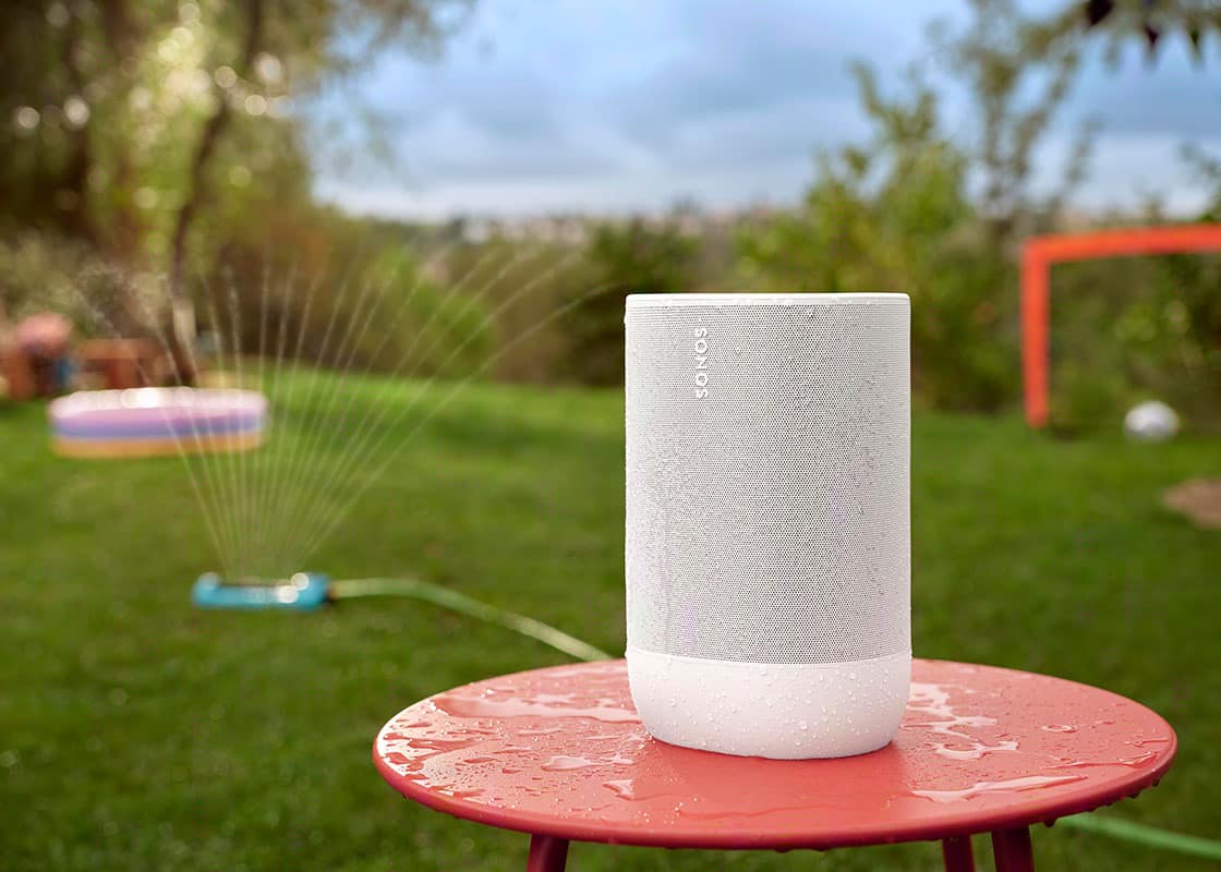 Water resistant (IP56) Sonos Move 2 Speaker outside.
