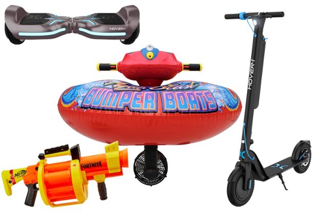 Hoverboard, electric scooter, bumper boat, toy blaster