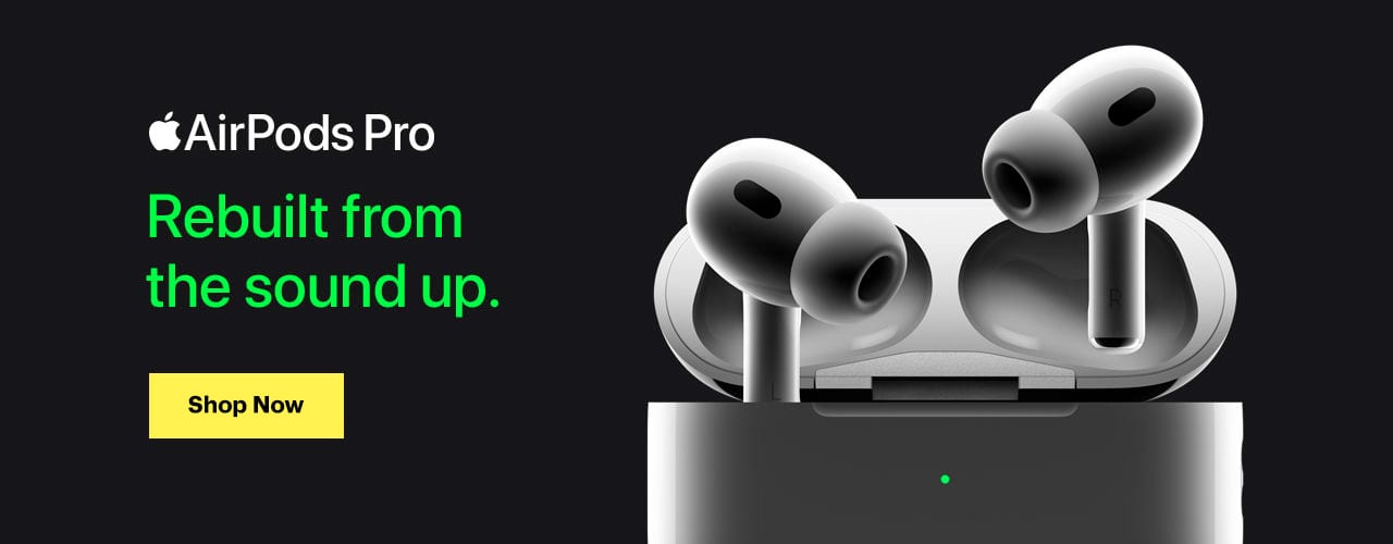 AirPods Pro. Rebuilt from the sound up. Now available. Shop Now. Earbuds in charging case. 