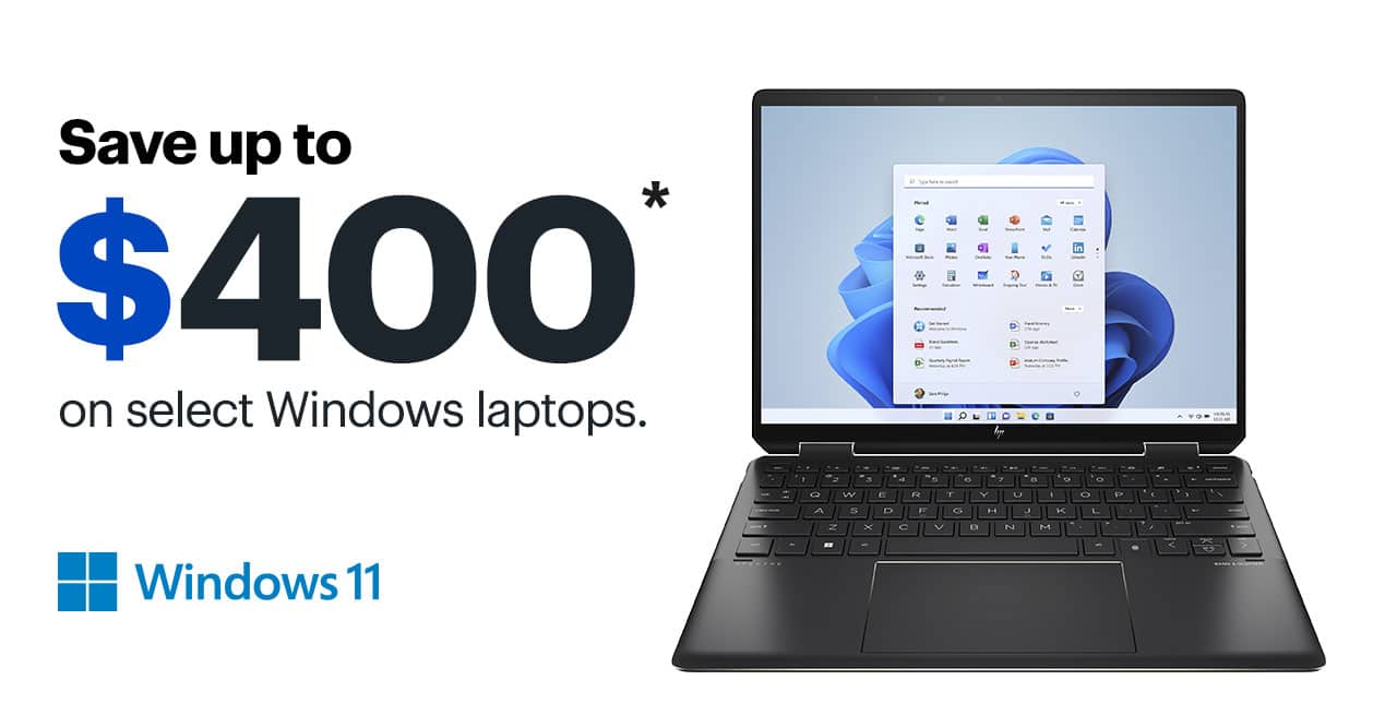 Save up to $400 on select Windows laptops. Reference disclaimer.