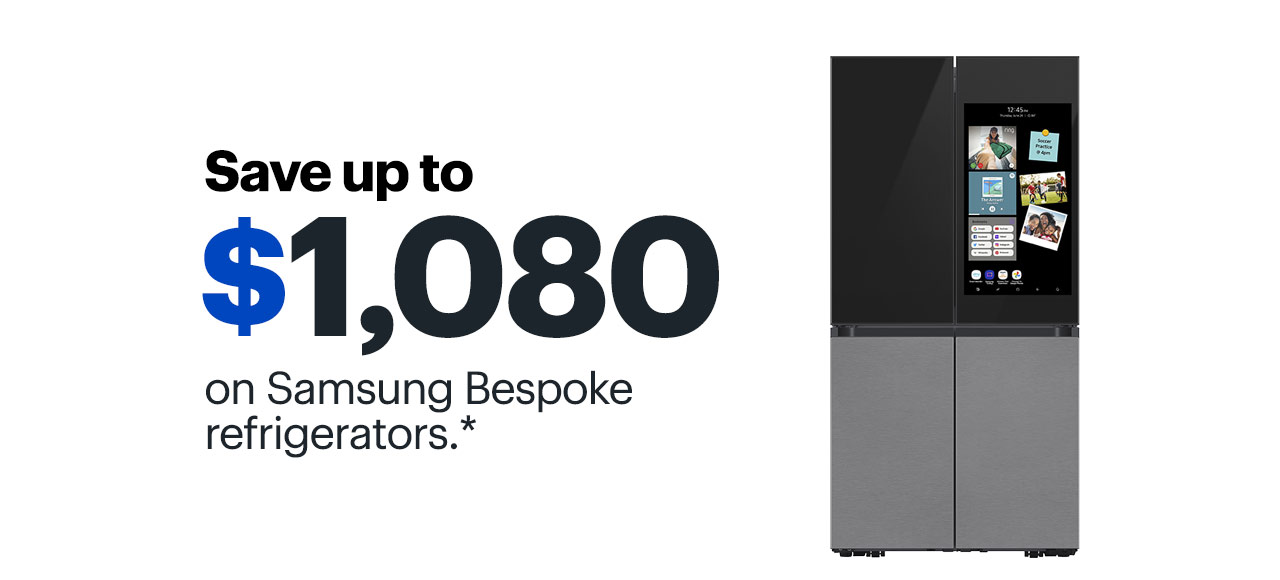 Save up to $1,080 on Samsung Bespoke refrigerators. Design a fridge that fits your style. Reference disclaimer.