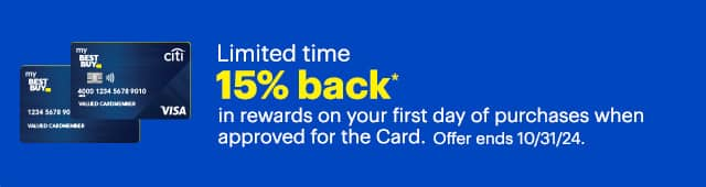 Limited time 15% back in rewards on your first day of purchases when approved for the Card. Offer ends 10/31/24. Reference disclaimer.