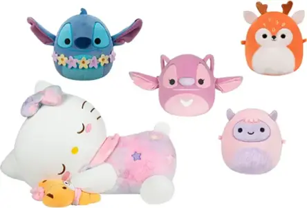 Mini plush set, sleeping Hello Kitty plush and Disney Stitch plush