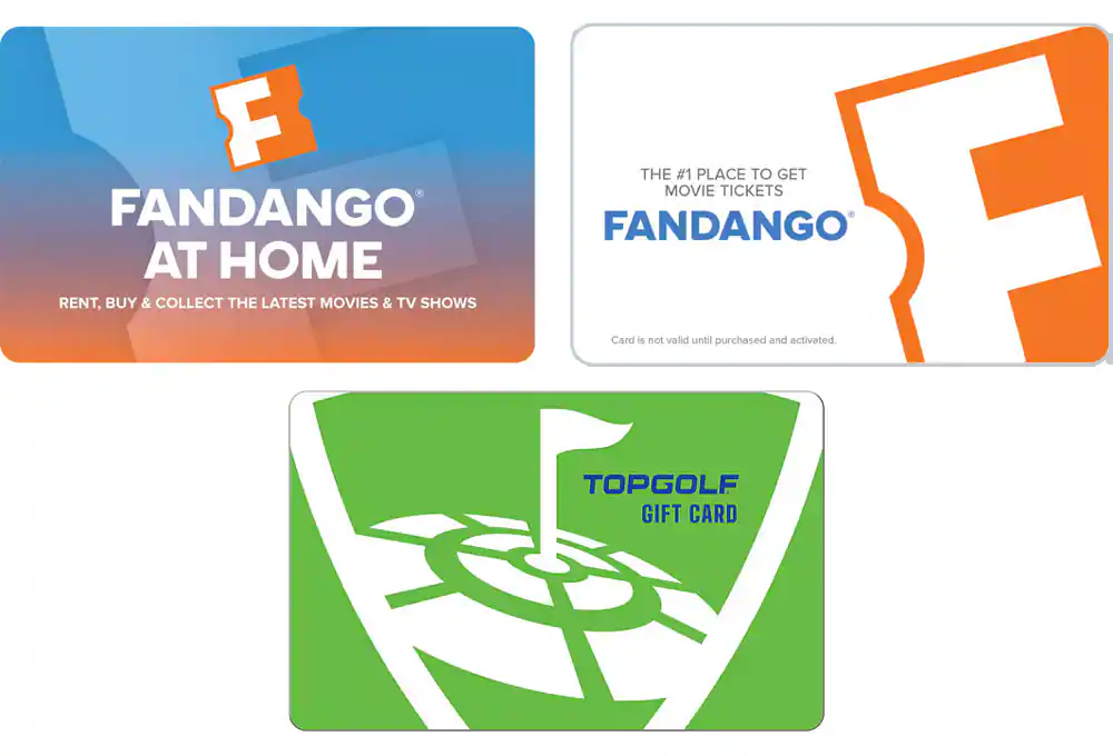 Fandango and Topgolf gift cards
