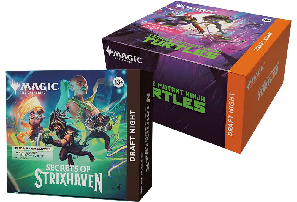 Magic: The Gathering Secrets of Strixhaven and Teenage Mutant Ninja Turtle draft night boxes