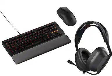 Computer mouse, headset and keyboard