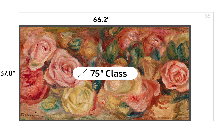75 inch class TV measuring 37.8 inches high and 66.2 inches wide