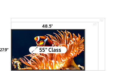 55 inch class TV measuring 27.9 inches high and 48.5 inches wide