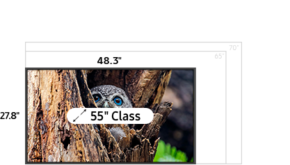 55 inch class TV measuring 27.8 inches high and 48.3 inches wide