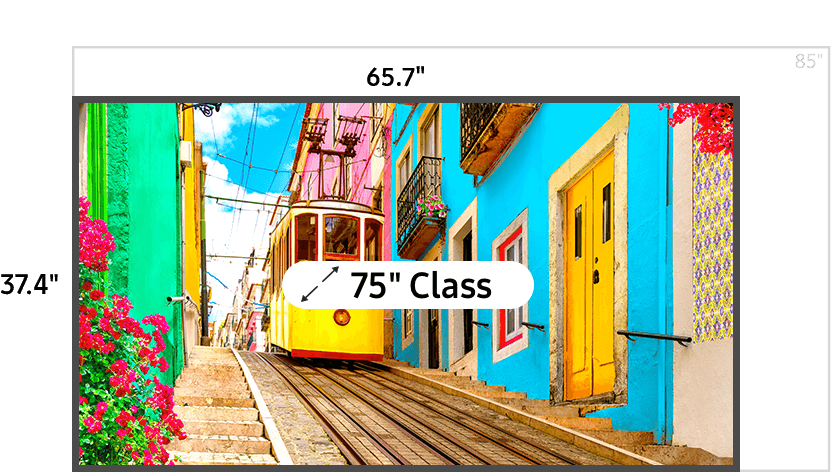 75 inch class TV measuring 37.2 inches high and 65.1 inches wide
