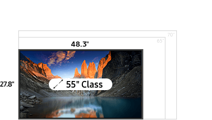 55 inch class TV measuring 27.8 inches high and 48.3 inches wide