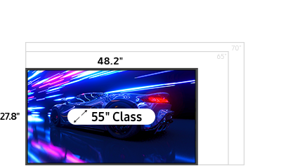 55 inch class TV measuring 27.7 inches high and 48.2 inches wide