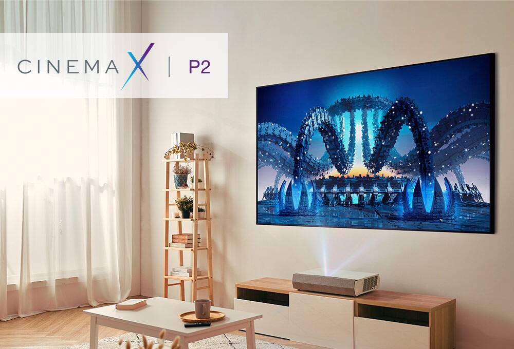 Projector and screen in a living room