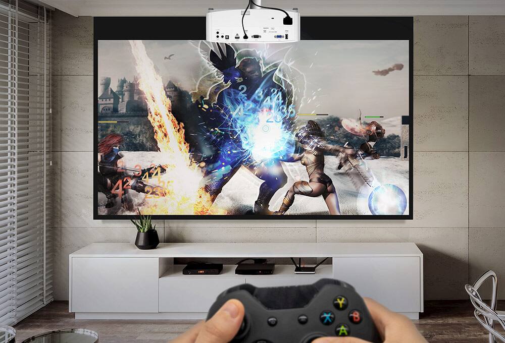 Projector and screen in a living space