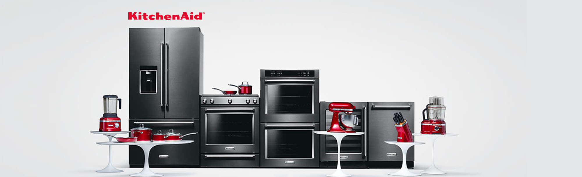 Major and small kitchen appliances, pots and pans, cutlery, KitchenAid