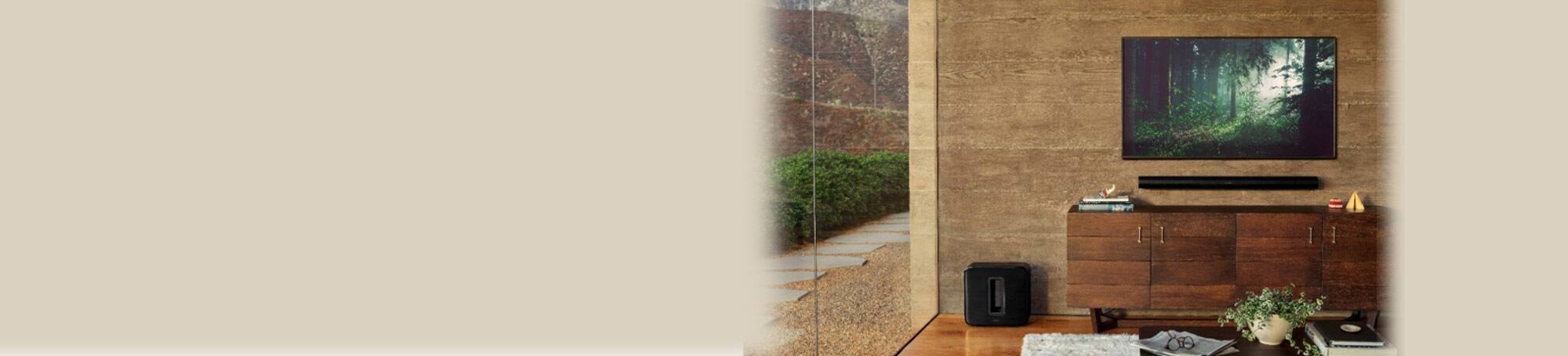 Sunroom with and TV and speaker mounted to wall