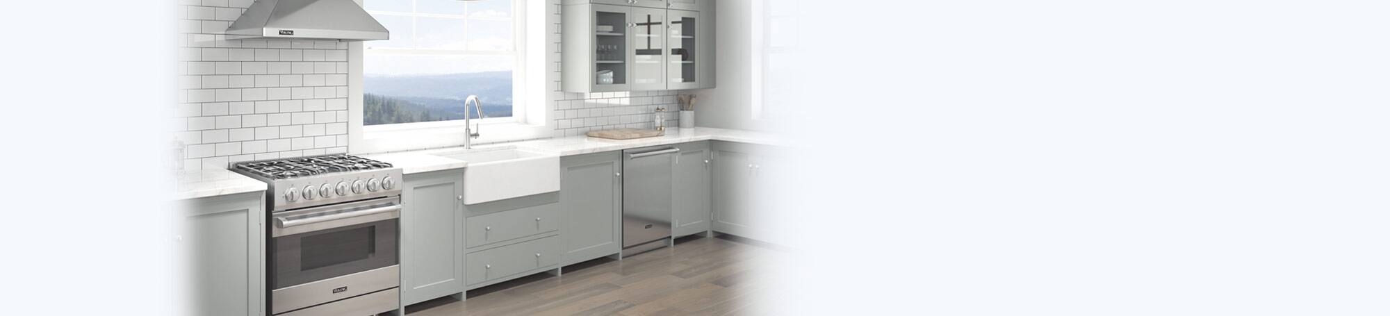 Open kitchen design with silver range and hood