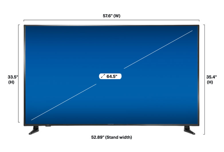 TV with diagonal, width and height measurements