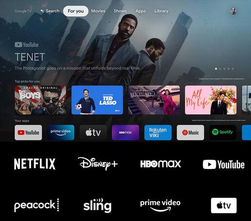 TV screen with streaming apps below it