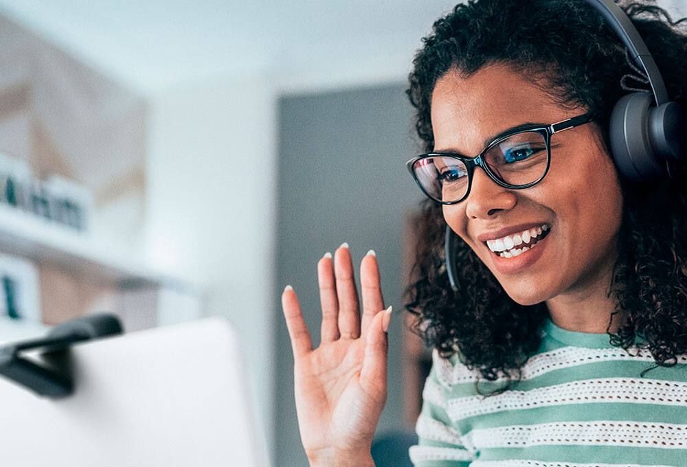 Person wearing blue light glasses