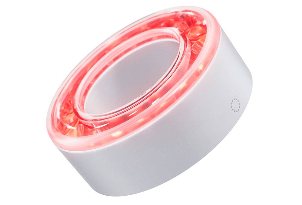 Percussion massager head with LED light ring