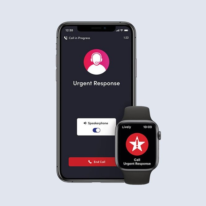 Smartwatch with phone displaying emergency app