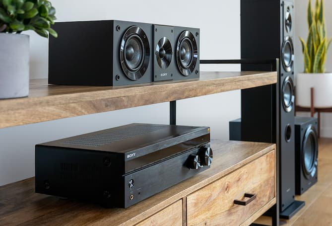 Receiver and speakers in living space