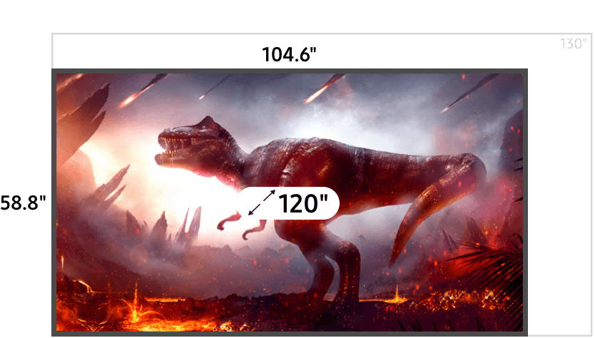 120 inch projector measuring 58.8 inches high and 104.6 inches wide