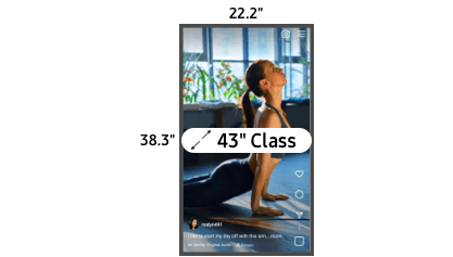 43 inch class TV measuring 22.2 inches high and 38.3 inches wide