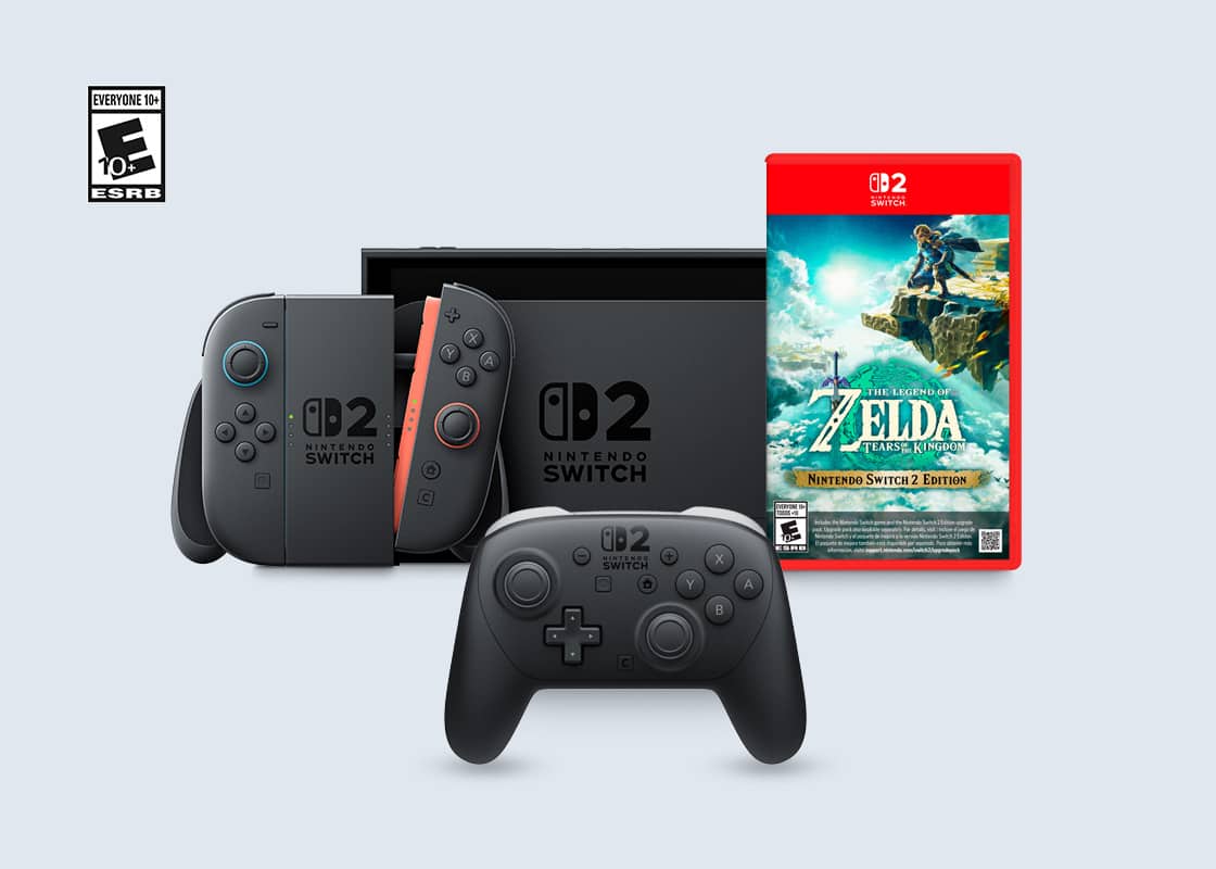 Nintendo Switch 2 Pro Controller, Nintendo Switch 2 Joy-Cons, Nintendo Switch 2 System, The Legend of Zelda: Tears of the Kingdom.