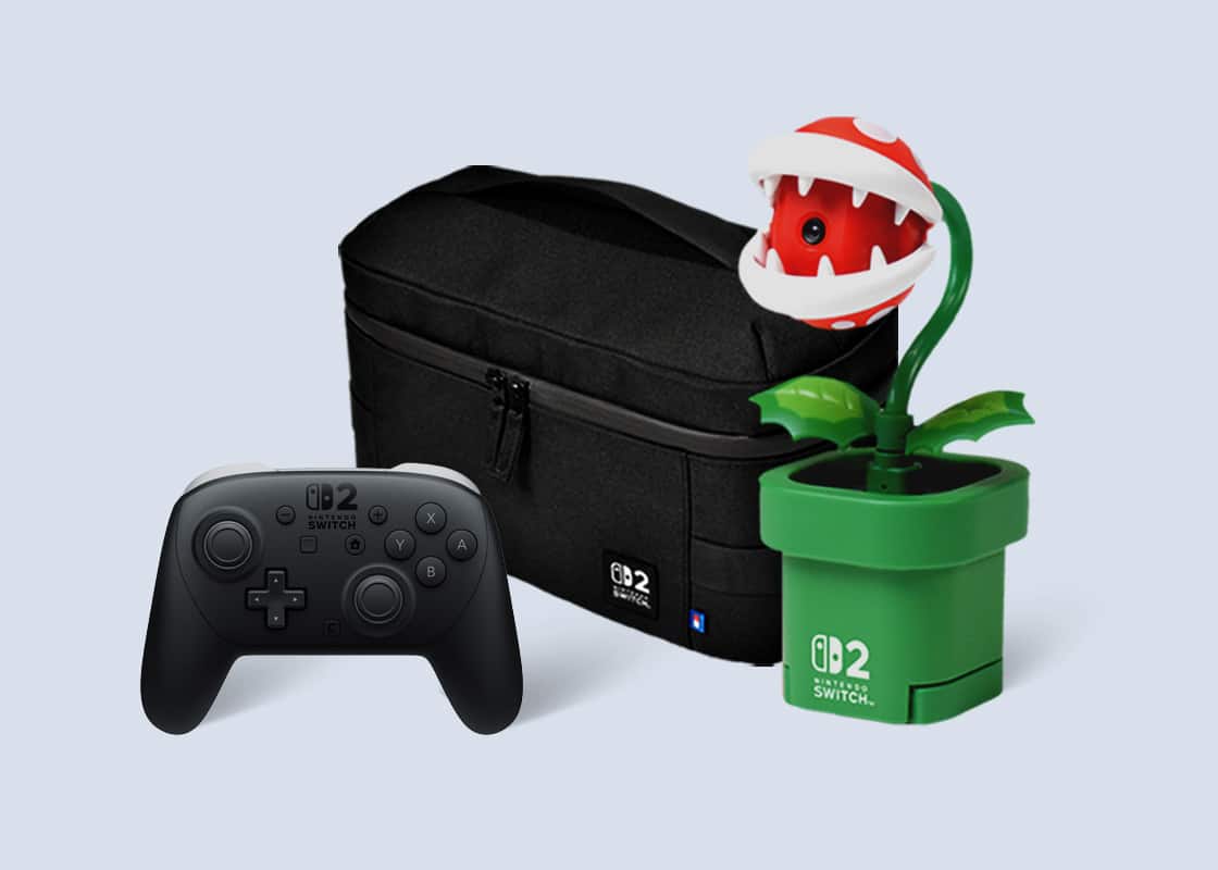 Hori Piranha Plant Camera for Nintendo Switch 2, Nintendo Switch 2 Pro Controller, Hori Compact Carry All for Nintendo Switch 2.
