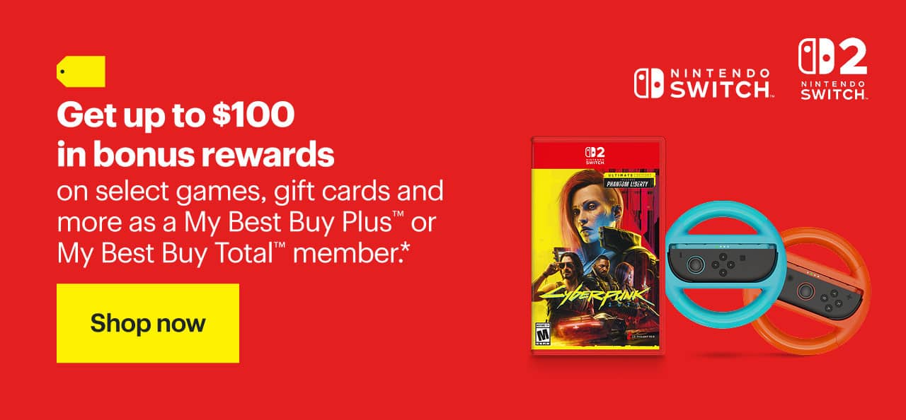 Get up to $100 in bonus rewards on select games, gift cards and more as a My Best Buy Plus or My Best Buy Total member.*