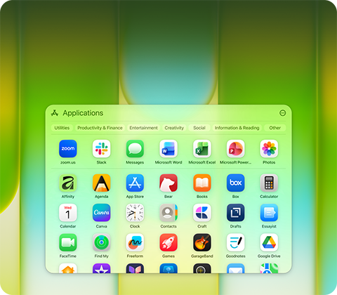 MacBook Neo screen with Applications window containing a wide variety of apps